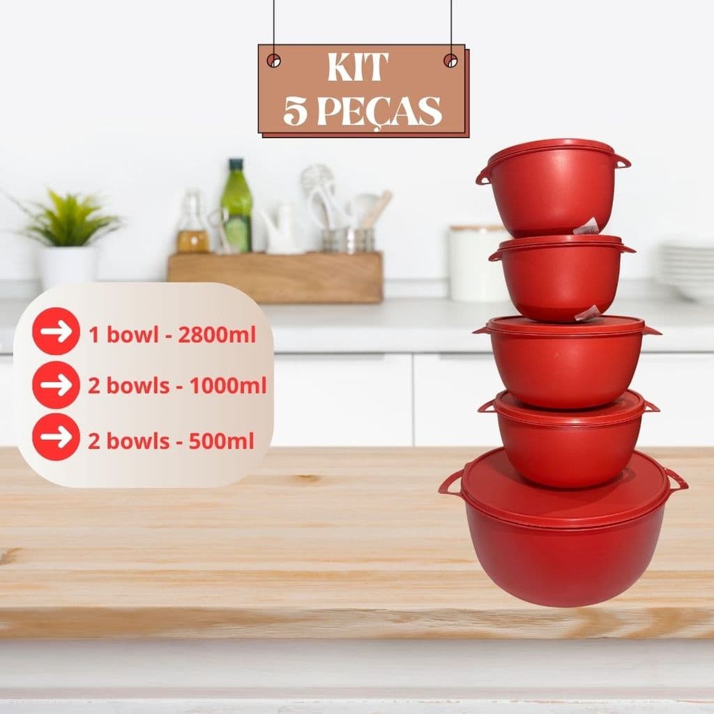 Kit Jogo De Potes Cozinha C/5 Peças De Plastico Hermetico Resistente Ideal para Armazenar Alimentos